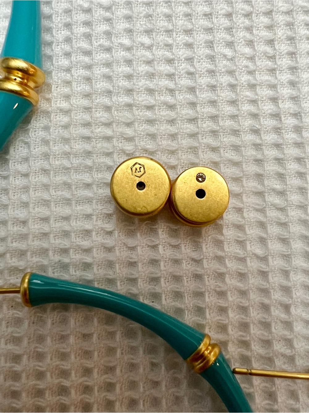 Julie Vos Bamboo Teal and Gold Hoop Earrings and Bracelet Set - Picture 5 of 5
